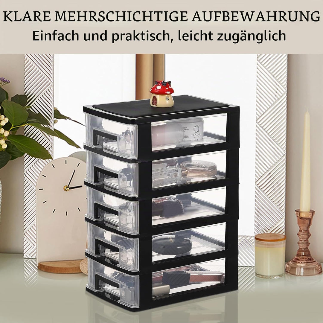 YARNOW Schubladenbox Schubladencontainer Organizer schwarz 5 Schubladen Kunststoff Aufbewahrungsbehä