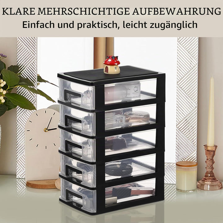 YARNOW Schubladenbox Schubladencontainer Organizer schwarz 5 Schubladen Kunststoff Aufbewahrungsbehä