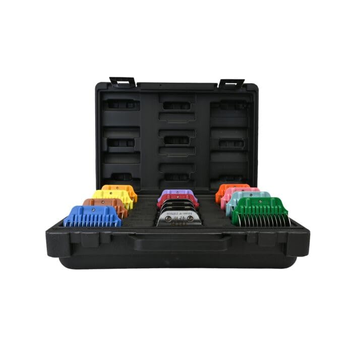 Show Tech Pro Breite Snap-on Kamm-Set aus Edelstahl – 8 Aufsteckkämme (10–38 mm) + #30W Breiter Sche
