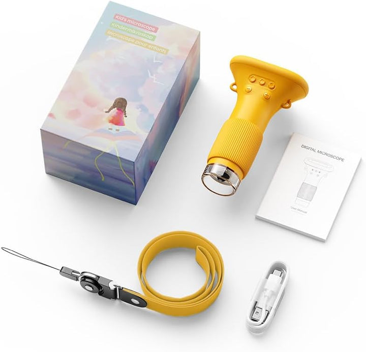 Daxiongmao Kinder Mikroskop mit 2,0 Zoll IPS-Display, USB-Anschluss für PC, 8 LED Beleuchtung, 200-1