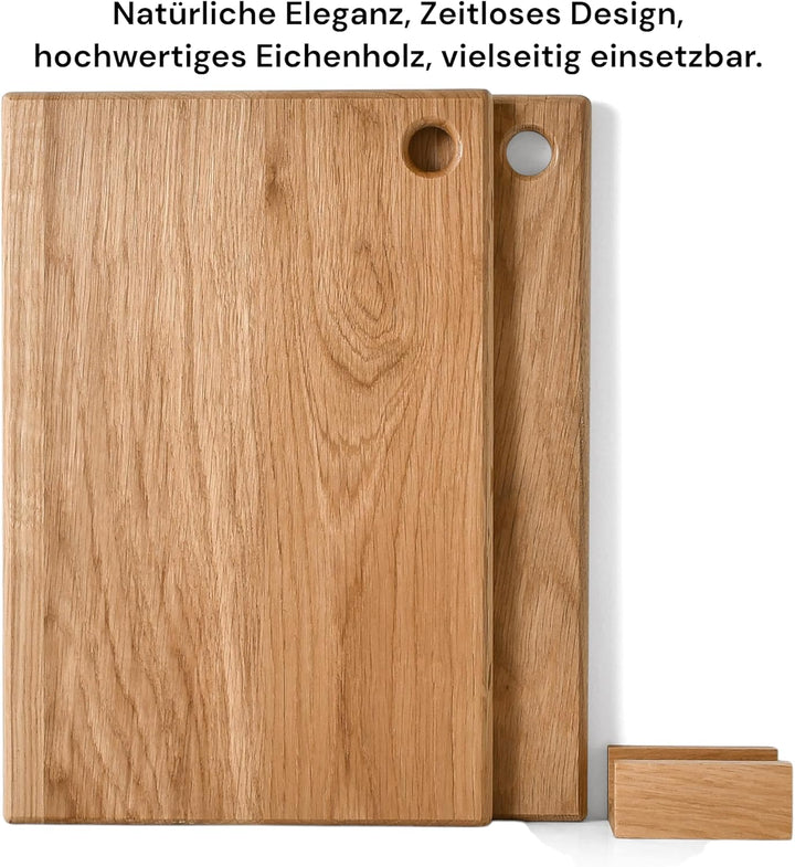 S-Hunter Serie Eichenholz Schneidebrett Set 30x20x1,5 cm – 2er-Set mit Ständer, Antibakteriell & Ele