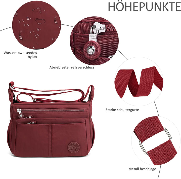 DIRRONA Beiläufig Damen Umhängetasche Multi Pocket Crossbody Bag Mittelgrosse Umhängetasche Aus Nylo