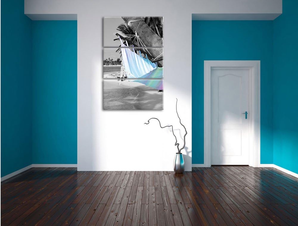 Pixxprint traumhafte Hängematte am Strand 3-Teiler Leinwandbild 120x80 Bild auf Leinwand