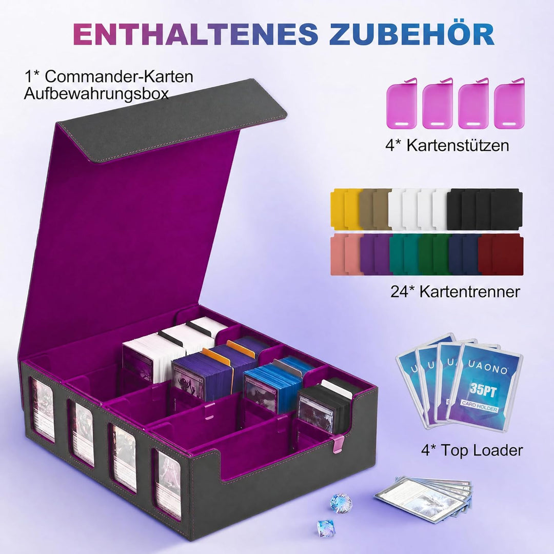 Trading Card Storage Box für Commander Display, 2400+ MTG Deck Box mit 4 Top Loaders, TCG Card Case
