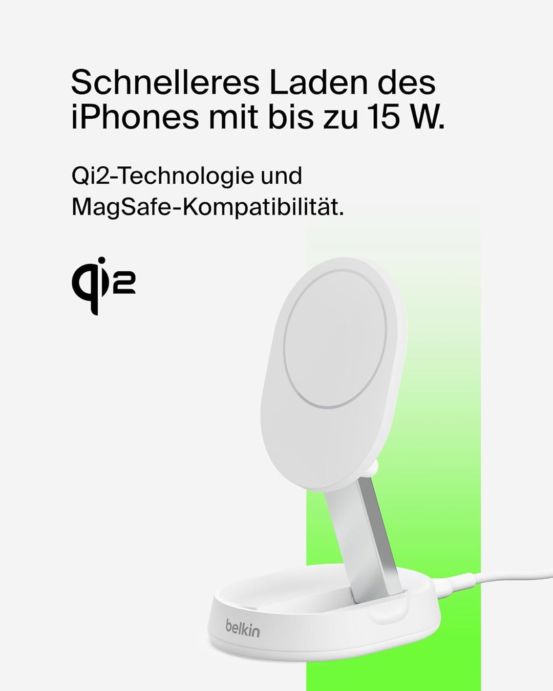 Belkin BoostCharge Pro induktive Ladestation 15W, Qi2-Ladegerät, kabelloses Ladegerät, kompatibel mi