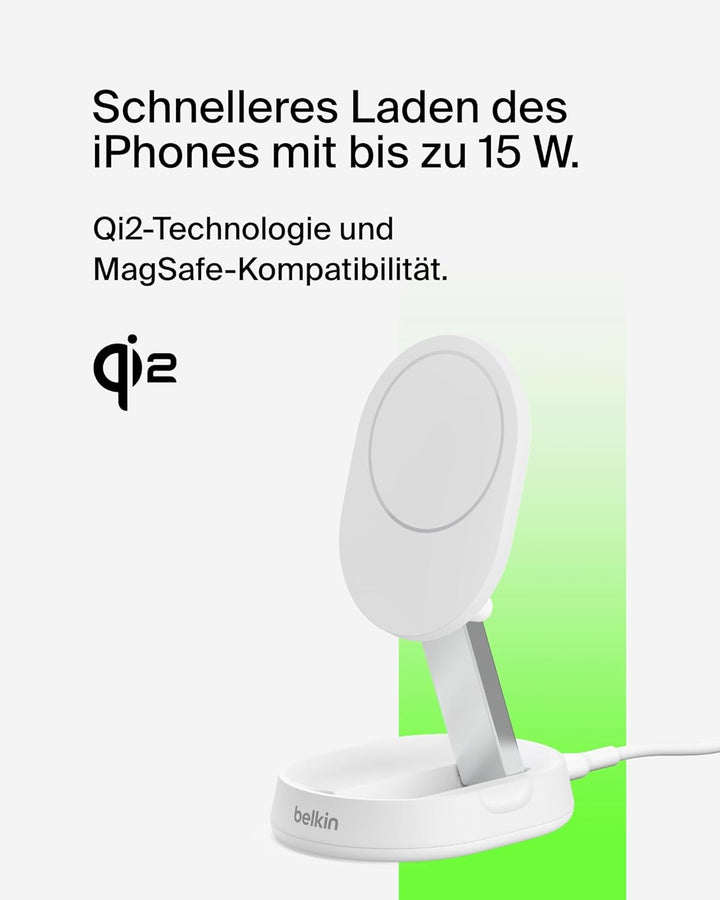 Belkin BoostCharge Pro induktive Ladestation 15W, Qi2-Ladegerät, kabelloses Ladegerät, kompatibel mi