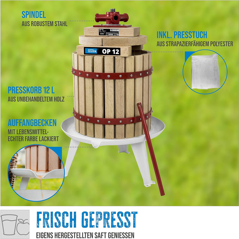 Güde 30003 BP 12 Obstpresse, Saftpresse und Beerenpresse, mechanische Presse inklusive Pressnetz 12