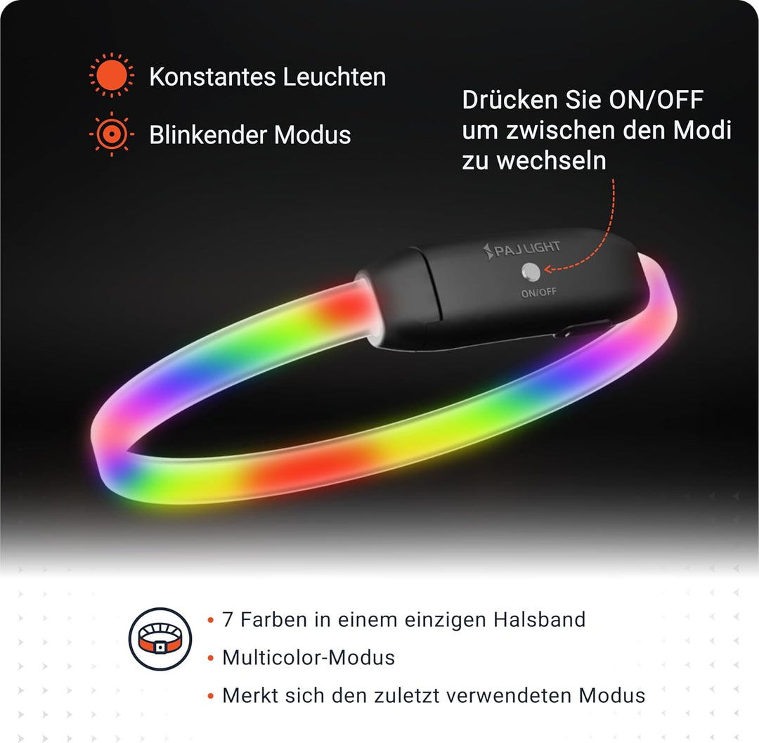 PAJ GPS - LED Leuchthalsband + GPS Tracker für Hunde, doppelte Sicherheit, weltweite Live-Ortung + S