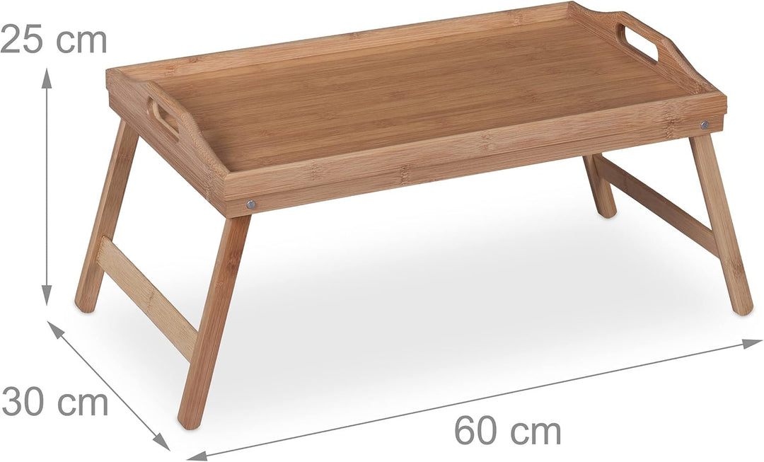 Relaxdays Betttablett klappbar, Essenstablett mit Füssen, Frühstück im Bett, Bambus & MDF, HxBxT: 25