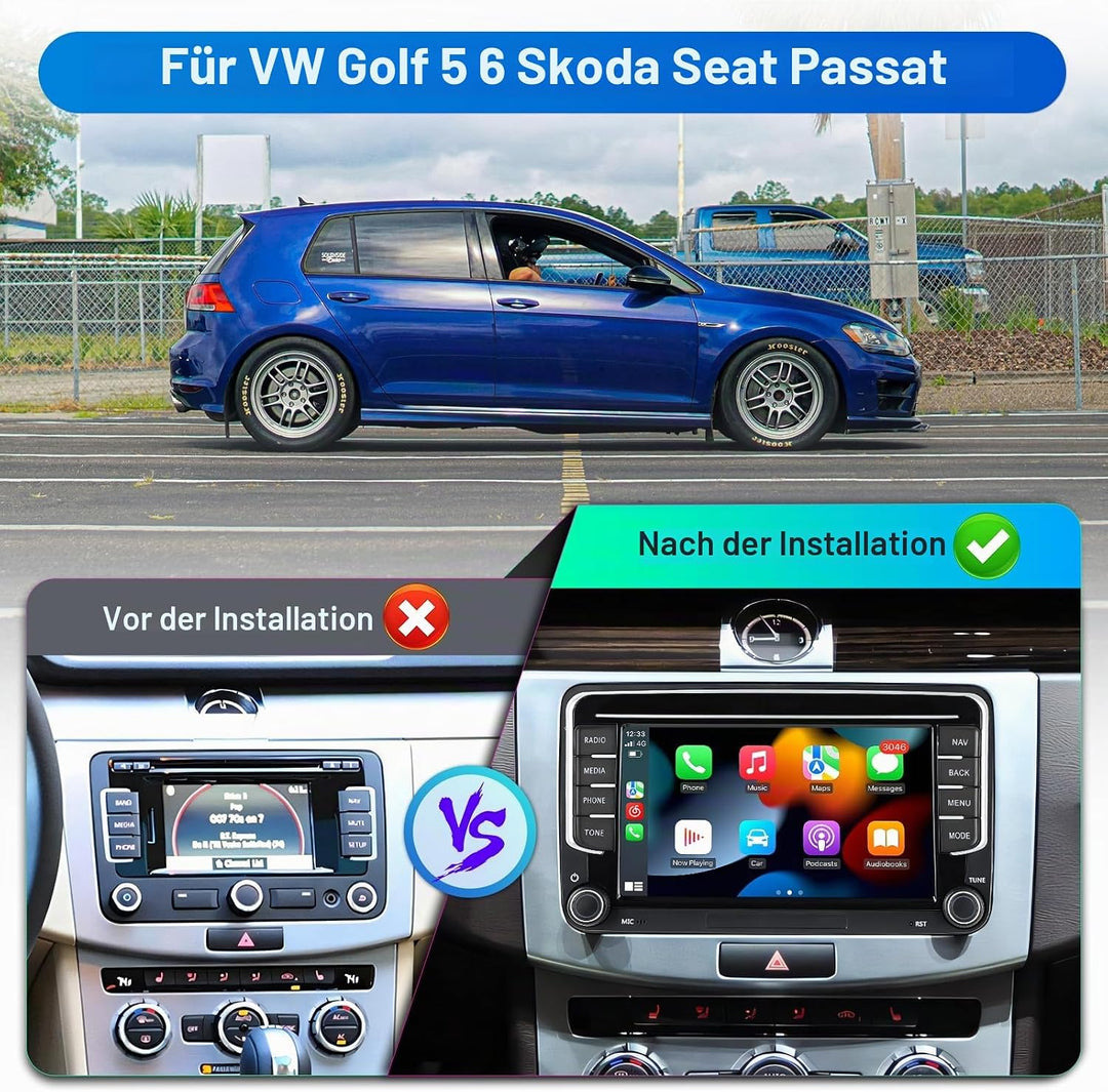 Android Autoradio mit Navi Bildschirm für VW Golf 5 6 Seat Passat, 8-Core 4GB+64GB Wireless Android