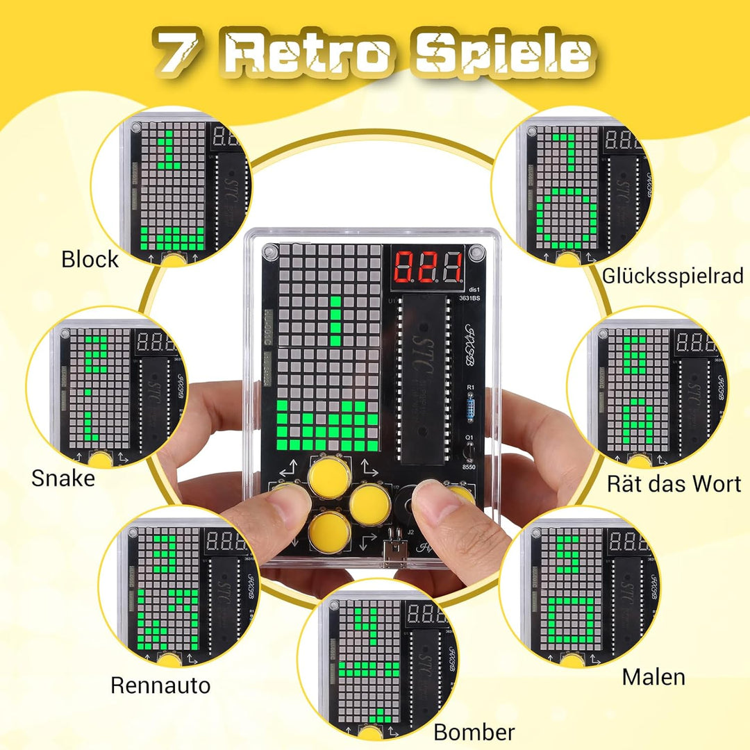 7 in 1 Spielekonsole Löten Bausatz, BANRIA 7 Spielearten Handheld Game Console Lötprojekt Kit mit Ve