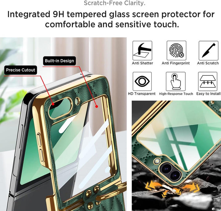 Miimall Lederhülle Kompatibel mit Samsung Galaxy Z Flip 6/Flip7 FE Hülle mit Kameraschutz+Ring Ständ