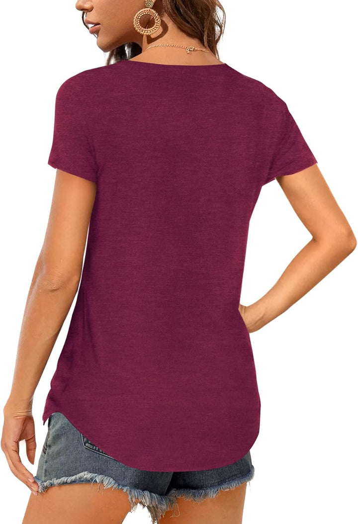 Florboom Tunika Damen Langarm/Kurzarm V Ausschnitt Oberteil Shirts Basic Casual Longshirt S Ab-weinr