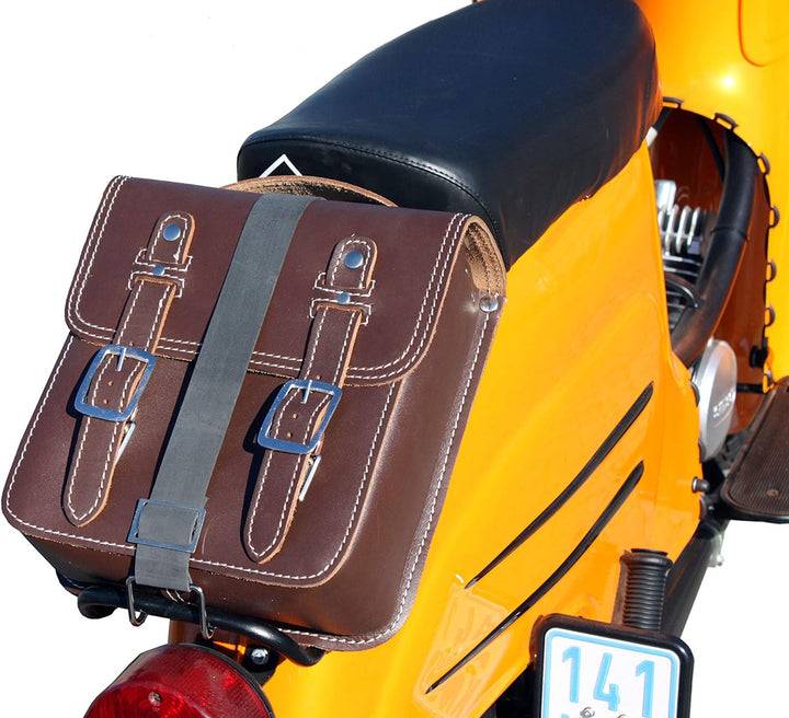 made4bikers Kleine Leder-Hecktasche mit Schnellverschluss-Gepäckträgertasche, braun, passend für Sim