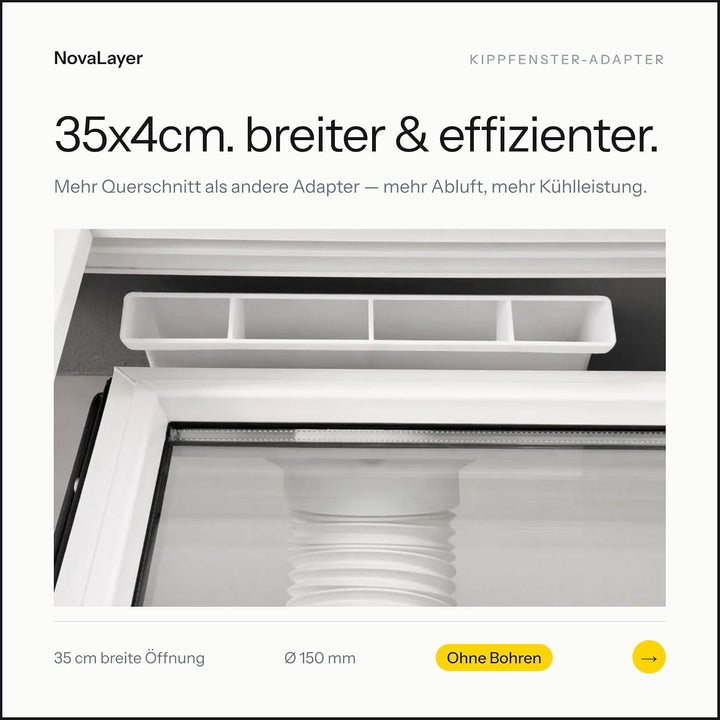 Extra Breiter Fensteradapter 35 cm für mobile Klimaanlagen – Kippfenster Abluftadapter mit 150 mm Sc