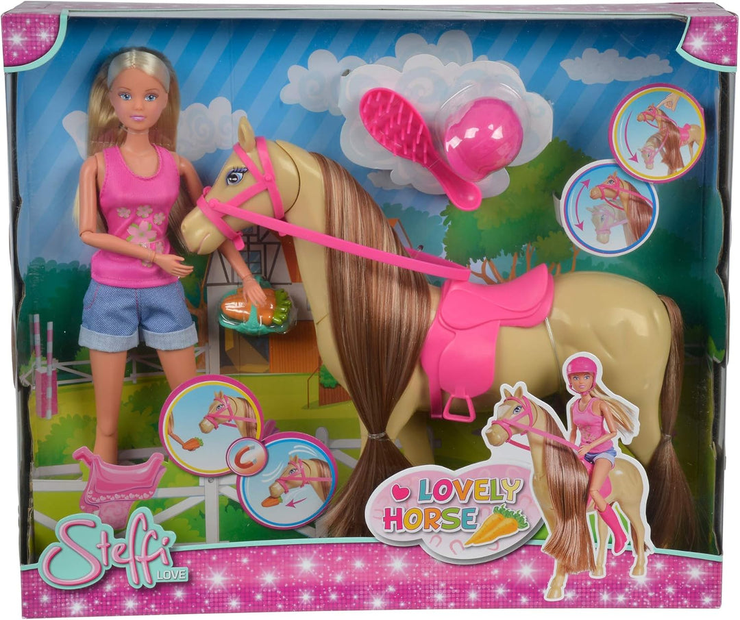Simba 105733052 - Steffi Love Lovely Horse, Steffi als Reiterin, Pferd mit Magnetfunktion beim Fütte