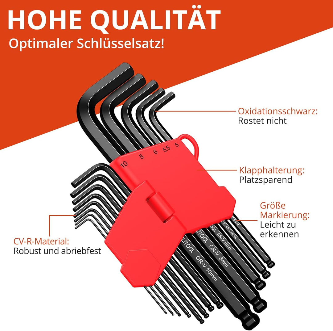 GETLITOOL Innensechskant Satz, 35tlg. Innensechskantschlüssel Kugel HX Metrisch, Zoll un TX Torx Win