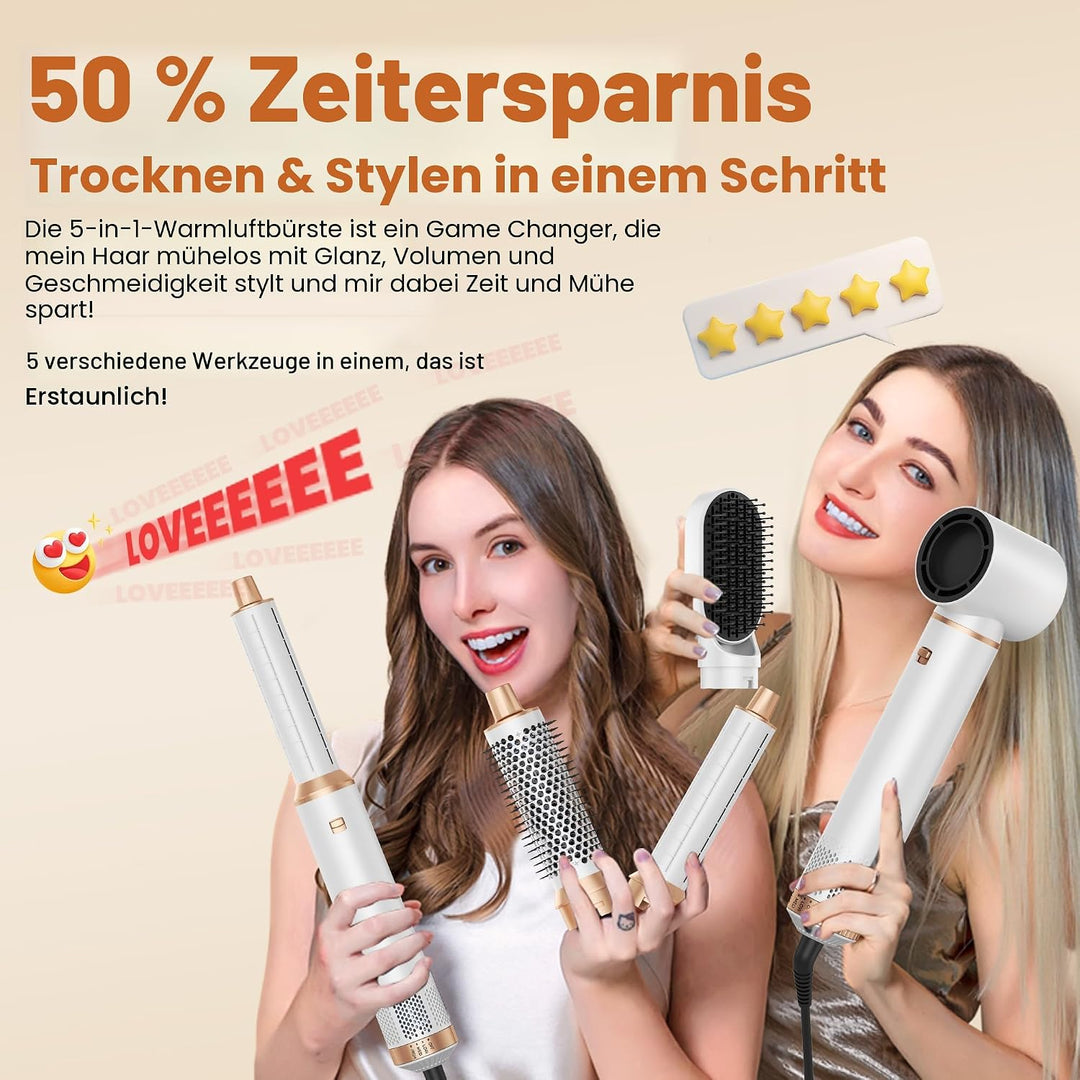 OKWRAP Hair Styler Set, Hairstyler 5 in 1, Haarstyler mit Automatischer Lockenstab, Föhn Ionen, Warm