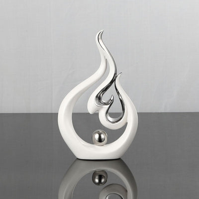 Abstrakt Weiss Silber Keramik Statue - Wohnzimmer, Esszimmer & Büro dekorativen Akzent - Moderne Kun