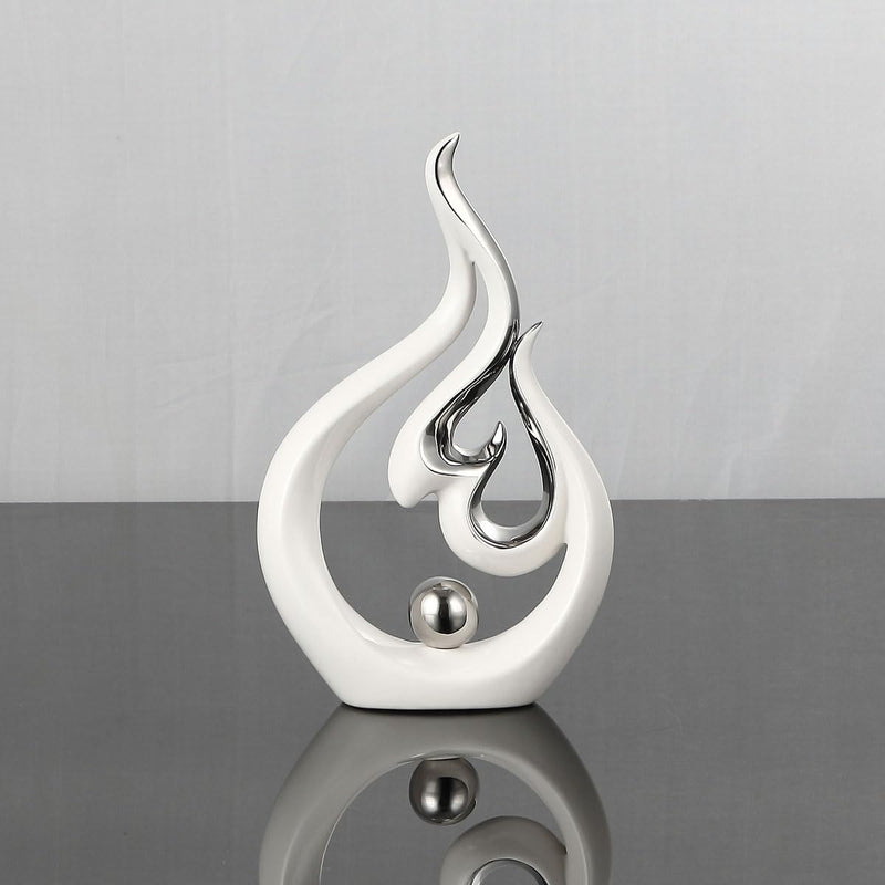 Abstrakt Weiss Silber Keramik Statue - Wohnzimmer, Esszimmer & Büro dekorativen Akzent - Moderne Kun