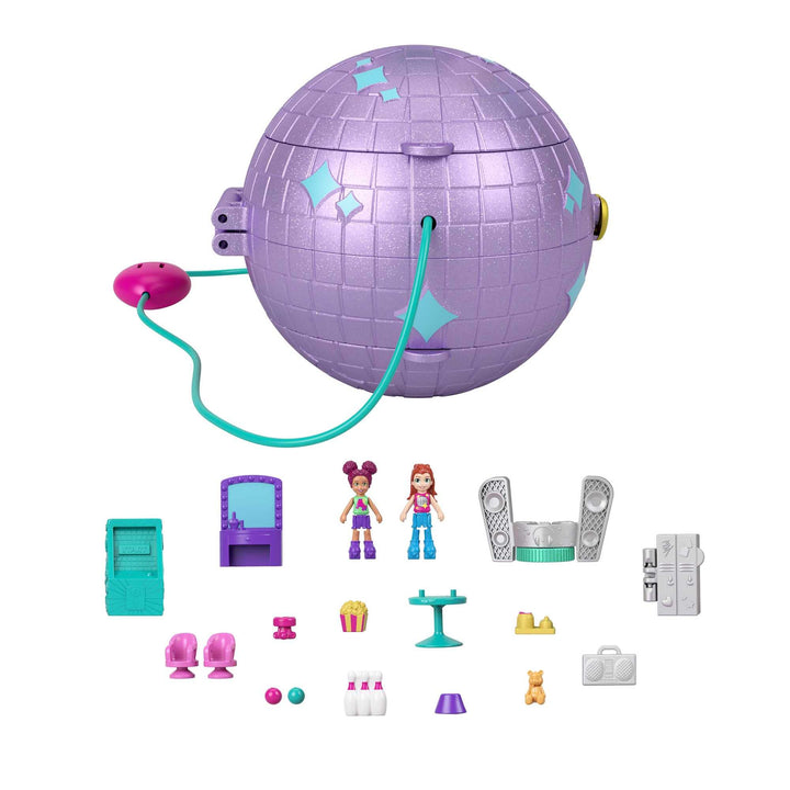 Polly Pocket HCG24 - Skating Spielset, Disco-Thema, 2 Micro-Puppen, 15 Zubehörteile, 1 Modestück, Po