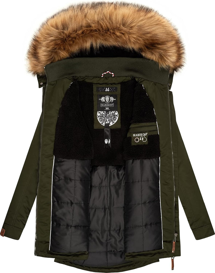 MARIKOO Damen Warmer Winterparka mit Kapuze Sanakoo XS-XXL S Olive, S Olive