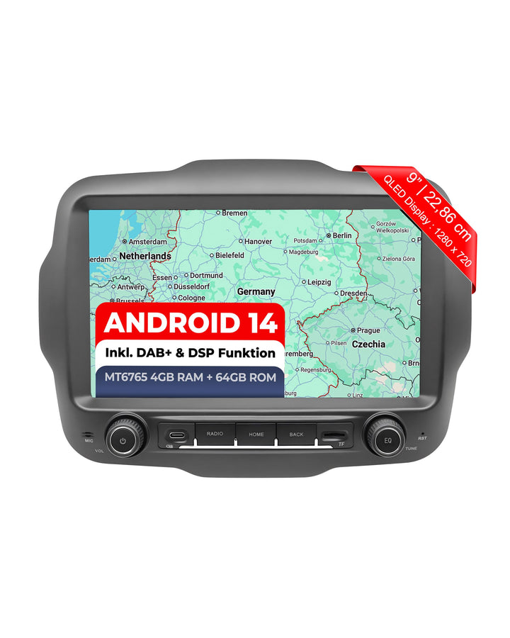 M.I.C. AJ9-L2 Android 14 Autoradio mit Navigation: MediaTek MT6765V, 4GB+64GB, 9 Zoll QLED Display,