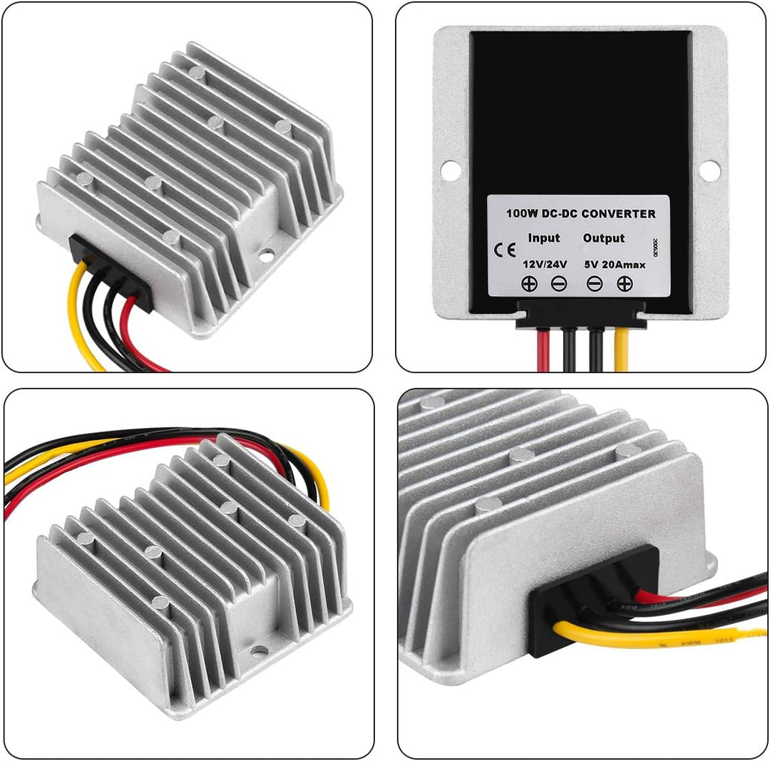 HOMELYLIFE DC 12V 24V auf 5V 20A 100W Spannungswandler Step Down Wandler Transformator Netzteil Regl