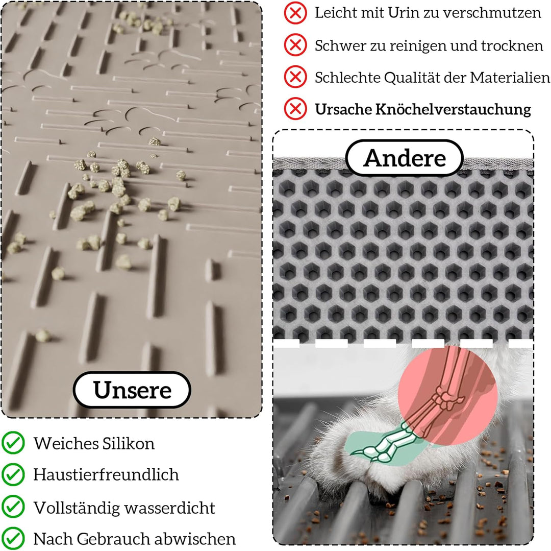 OHMO Katzenklo Matte aus Premium-Silikon 60 * 40 cm, wasserdicht und BPA-frei Katzentoilettenmatte,