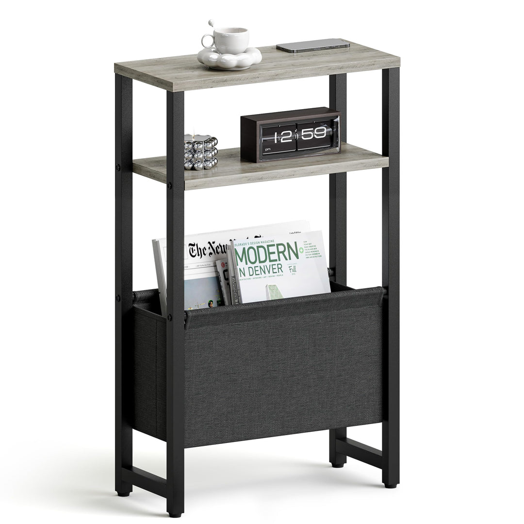 Konsolentisch Schmal 3 Ablagen Schmaler Nachttisch Oak Grey Sideboard Sofatisch mit Stauraum Beistel