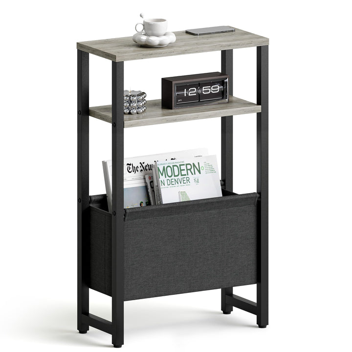 Konsolentisch Schmal 3 Ablagen Schmaler Nachttisch Oak Grey Sideboard Sofatisch mit Stauraum Beistel