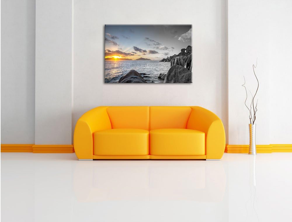 Pixxprint Sonnenuntergang Seychellen als Leinwandbild | Grösse: 100x70 cm | Wandbild | Kunstdruck |