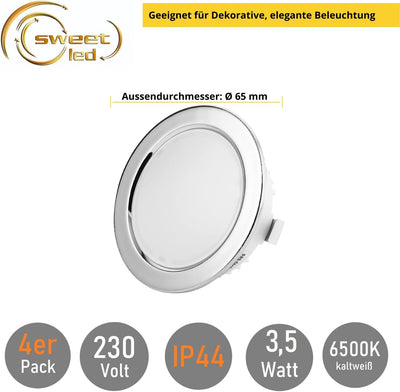 Sweet Led 4x flache Einbauleuchte 230V IP44 - Möbeleinbauleuchte 3,5W LED - Badleuchte Einbauspot ru