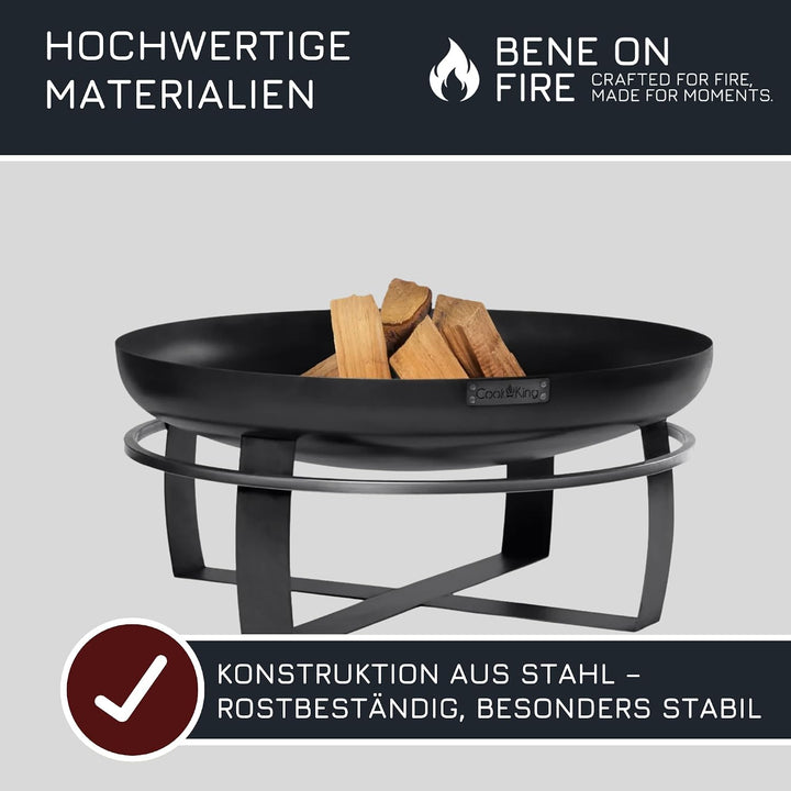 BENE ON FIRE Feuerschale Maryland Ø 60 cm mit Rundumgriff | Feuerkorb rund aus robustem Stahl | Feue
