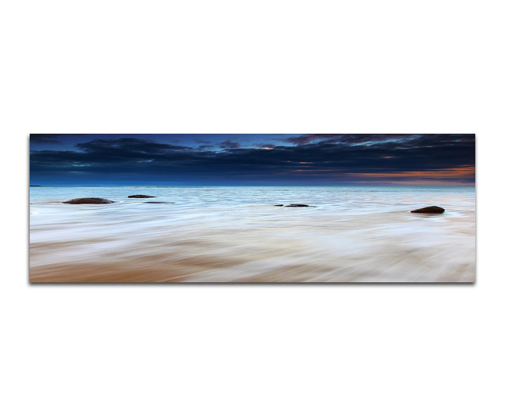 Paul Sinus Art Panoramabild auf Leinwand und Keilrahmen 150x50cm Neuseeland Meer Strand Morgendämmer