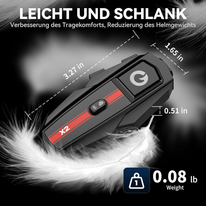 X2 Motorrad Intercom Bluetooth 5.4, 1000m Kommunikation für 2 Fahrer | Helm Headset, Dual-Chip Bluet