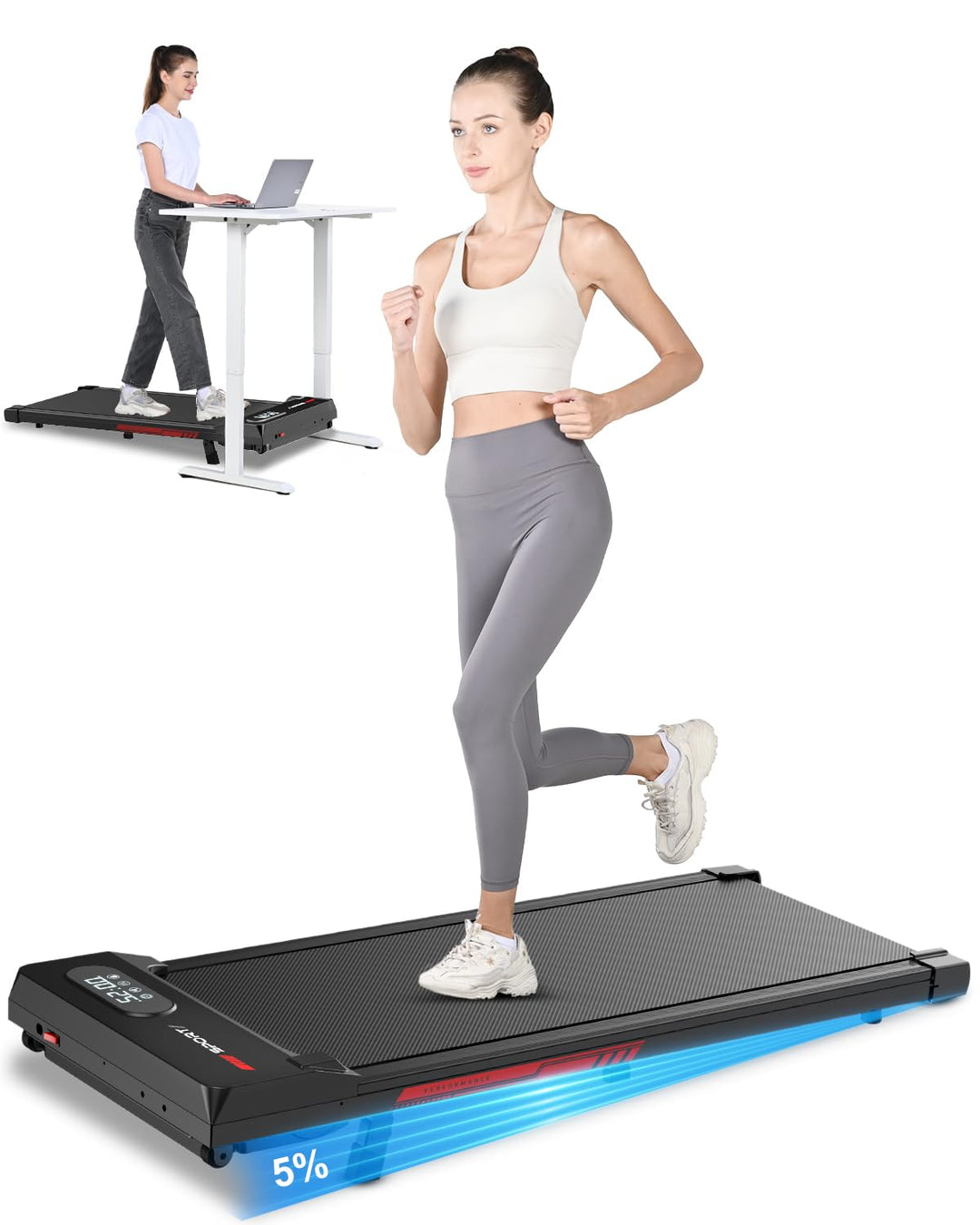 Dskeuzeew Laufband Walking Pad mit Neigung - Laufbänder für Zuhause Büro Steigung Schreibtisch Laufp