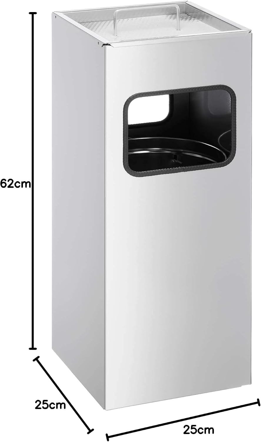 Durable Papierkorb Metall mit Ascher, entnehmbarer Inneneimer und Ascher, eckig, silber, 333123 silb