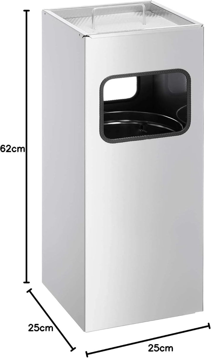 Durable Papierkorb Metall mit Ascher, entnehmbarer Inneneimer und Ascher, eckig, silber, 333123 silb