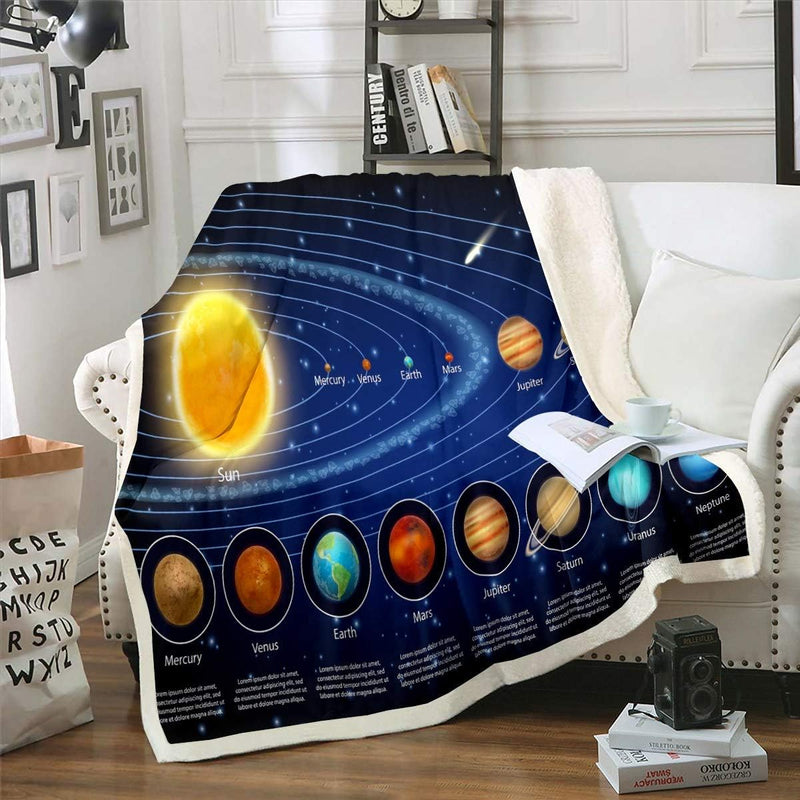 Sherpa-Decke mit Sonnensystem, Galaxie, Weltraum, Fleece, Überwurfdecke für Kinder, Jungen, Mädchen,