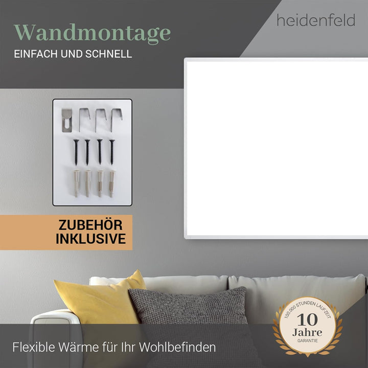 Heidenfeld Infrarotheizung HF-HP100 / 100-1 / 106 / 110 / 130 / Weiss - 300 - 1200 Watt - inkl. Ther