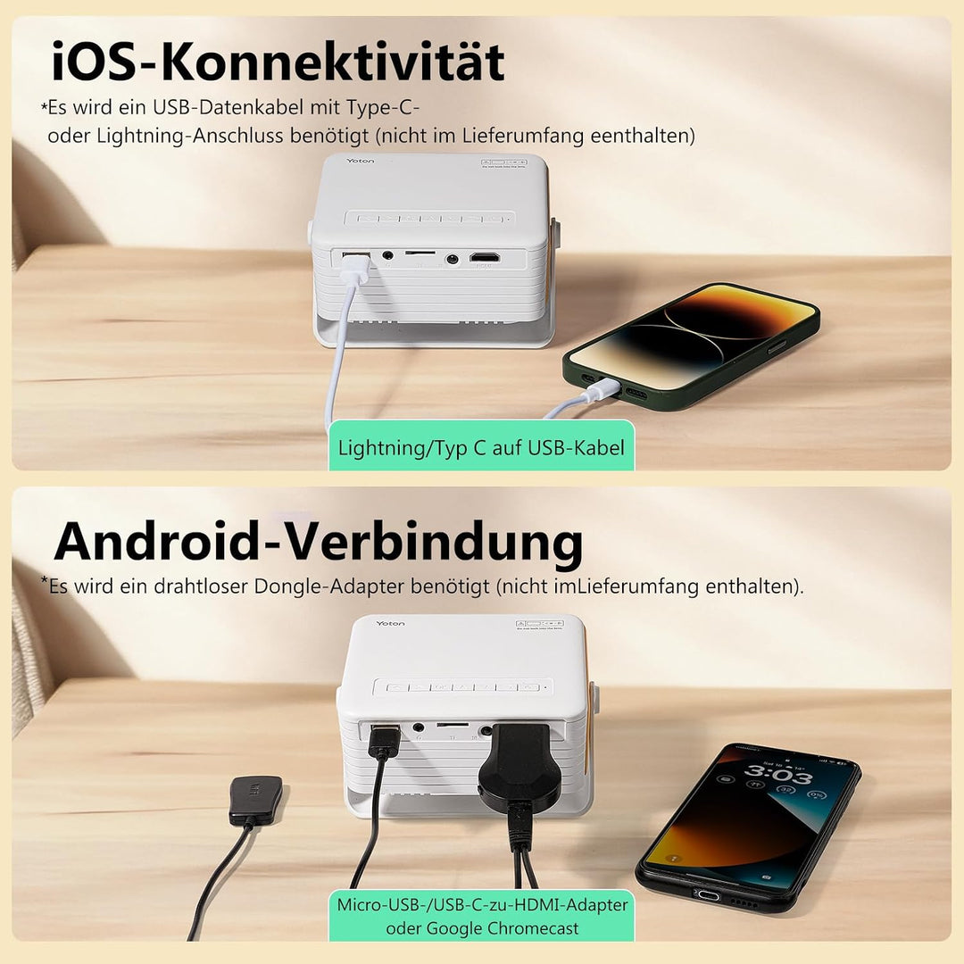 Mini Beamer – Projektor Full HD 1080P unterstützt, Yoton Y3 Beamer Handy für Telefon/PC/PS4/PS5/Xbox