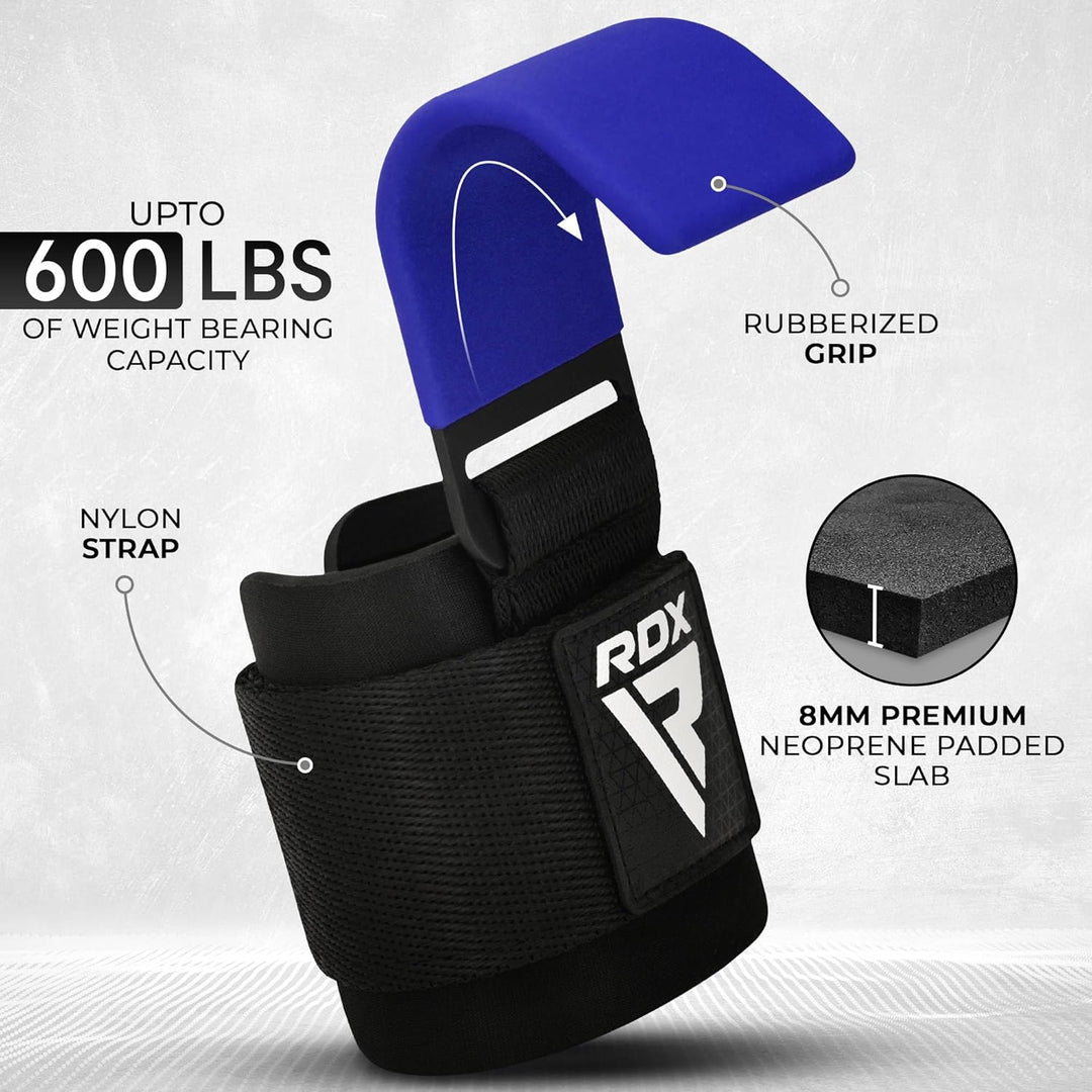 RDX Zughilfen Haken Krafttraining, 8mm Gepolstert Handgelenkschutz, Profi Bodybuilding Gewichtheben