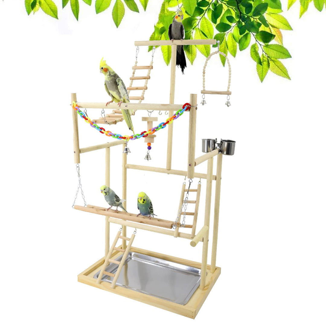 Joyeee Papageien-Spielplatz, grosser Papageien-Ständer mit Edelstahl-Futterbechern für Papageien, Ho