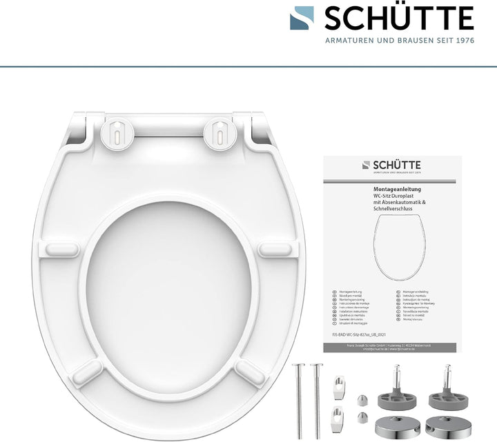 SCHÜTTE 82700 WC-Sitz Duroplast SLIM WHITE, Toilettensitz mit Absenkautomatik und Schnellverschluss