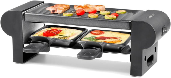 Clatronic® Raclette 2 Personen | Mini Raclette mit ca. 20,5 x 10,5 cm Grillfläche | für Grillen & Üb