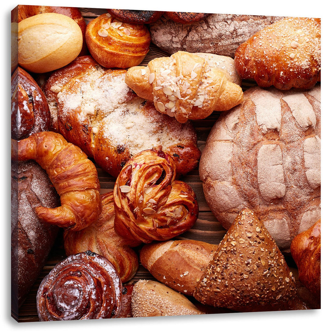 Pixxprint Bread and Buns, Format: 70x70 auf Leinwand, XXL riesige Bilder fertig gerahmt mit Keilrahm