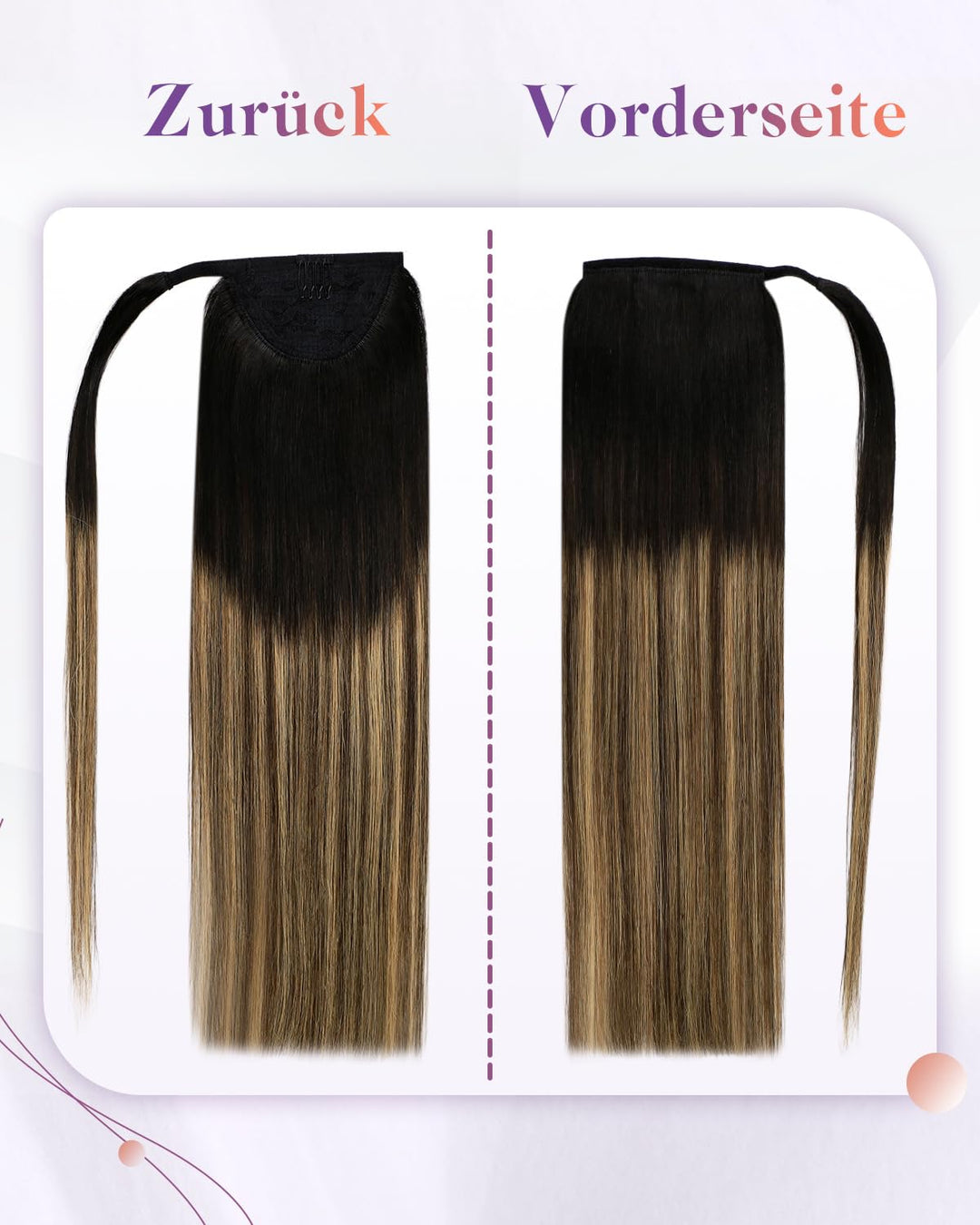 LaaVoo Zopf Extensions Echthaar Balayage Schwarz Extensions Pferdeschwanz Haarteil Echthaar Schwarz