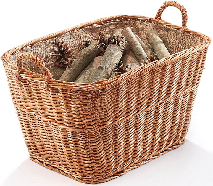 Kobolo Kaminholzkorb Weidenkorb Holzkorb aus gekochter Weide mit Leinenfutter