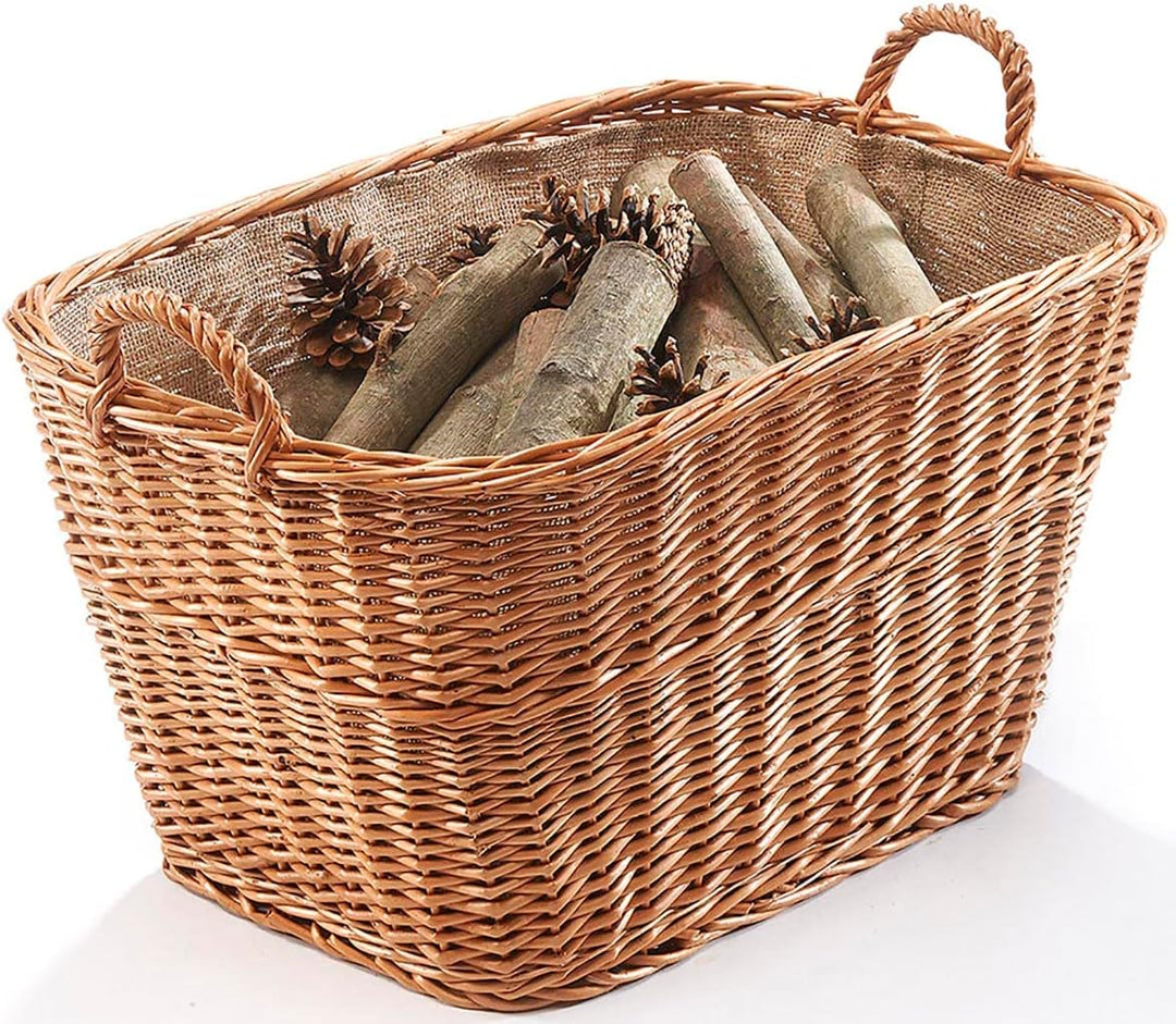 Kobolo Kaminholzkorb Weidenkorb Holzkorb für Kaminholz aus gekochter Weide mit Leinenfutter